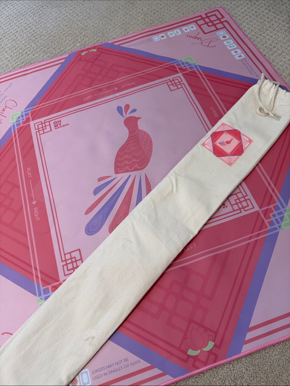 Oh My Mahjong Pink Bird Bam Mahjong Mat and Bag - Picture 2 of 7